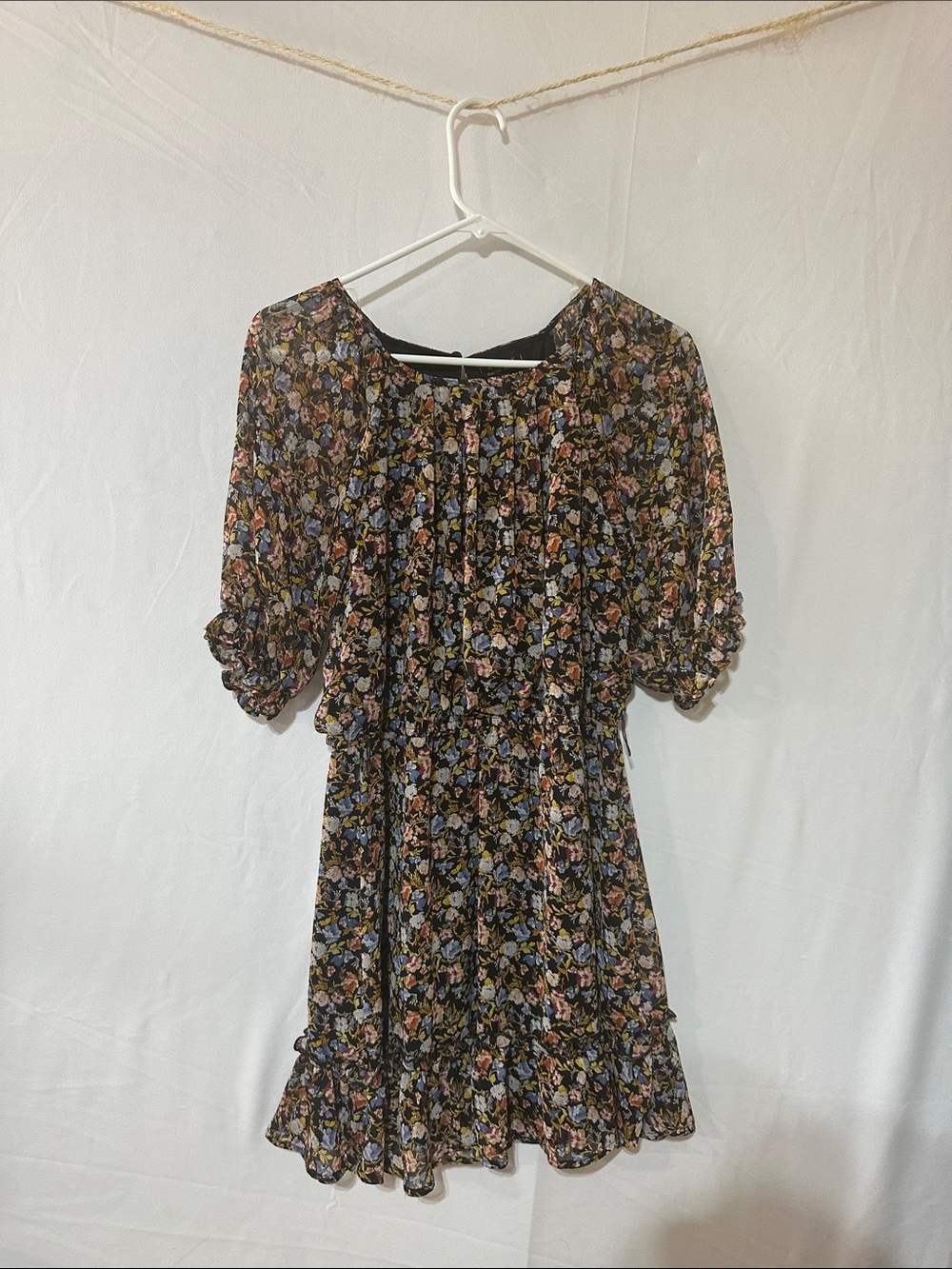 Trixxi Black Mini Dress with Pink & Blue Floral Print 0089